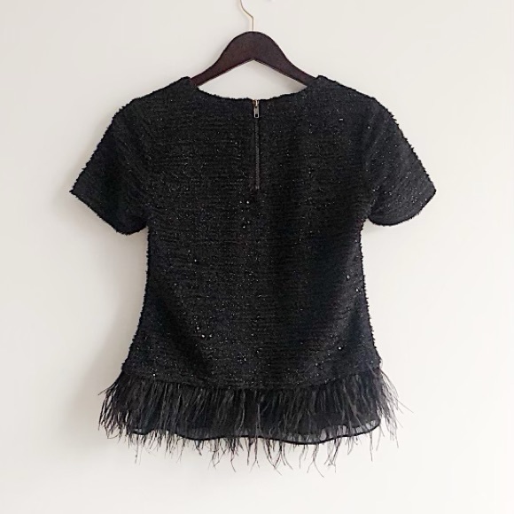 Deletta (Anthropologie) black ostrich and sequin top, size S - Picture 4 of 8